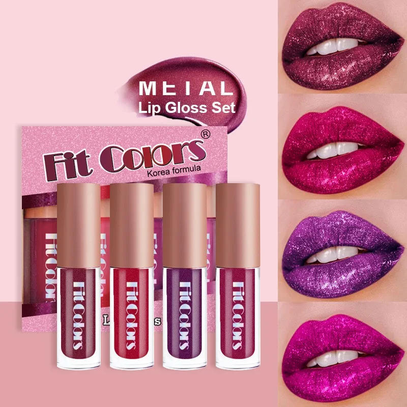 Description Picture 3 of item4Pcs/Set Metallic No-stick Cup Lip Gloss Pearly Diamond Fine Glitter Matte Moisturizing Waterproof Lip Glaze Liquid Lipstick Kit