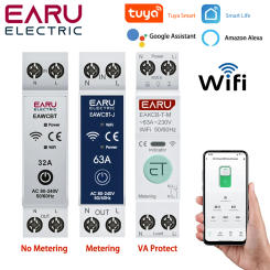 Tuya WiFi Smart Circuit Breaker MCB 1P+N 63A Timer Power Energy kWh Voltage Current Meter Protector Voice Remote Control Switch