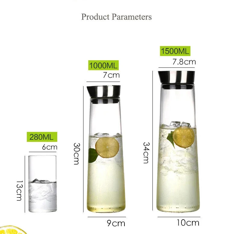 Description Picture 2 of itemThickened Glass Water Bottle with Stainless Steel Lid Cold  Jug Pitcher Boiling Home and kitchen Juice