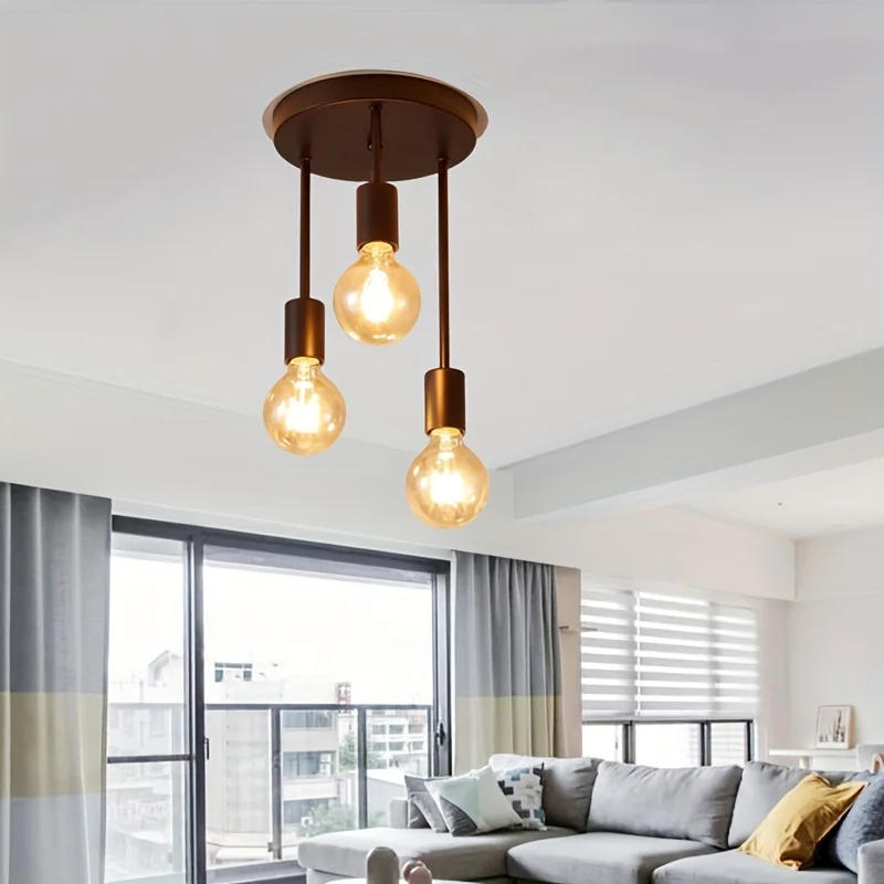 Description Picture 3 of itemIndustrial Ceiling Light Black 3 Way Pendant Light E27 Ceiling Lighting for Indoor Living Room Ceiling Chandelier Vintage