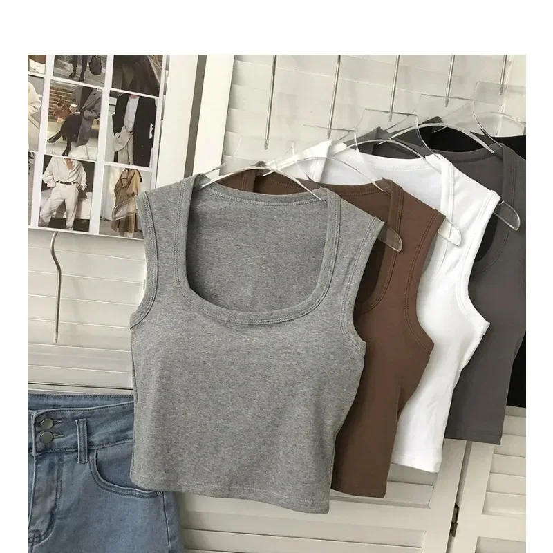 Description Picture 6 of itemWomen Square Low-Collar Sleeveless Neck Camisole Solid Tank Top Female Summer Sexy Tank Topswith Pad Solid Color Bottoming Tops