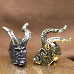 Horned Hellboy Head Sculpture Brass Knife Beads Outdoor EDC DIY  Paracord Flashlight Lanyard Pendant Jewelry Charms  Accessories