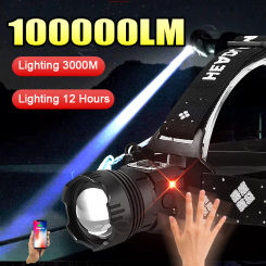 LED Sensor Headlamp With Built-in 5200mAh Battery Headlight USB Rechargeable Head Flashlight Fishing Head Torch Search Light