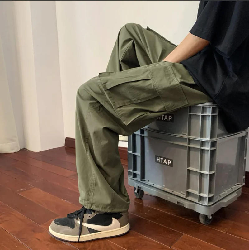 Description Picture 2 of itemHighstreet Spring Baggy Cargo Pants Men Casual Wide Work Pants Men's Loose Trousers Straight Lightweight Cotton Overalls