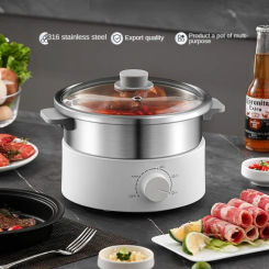 220V Stainless Steel Non-Coated Electric Hot Pot with Food Grade 316 inner Split Type Multi-Functional Cooker and Steamer