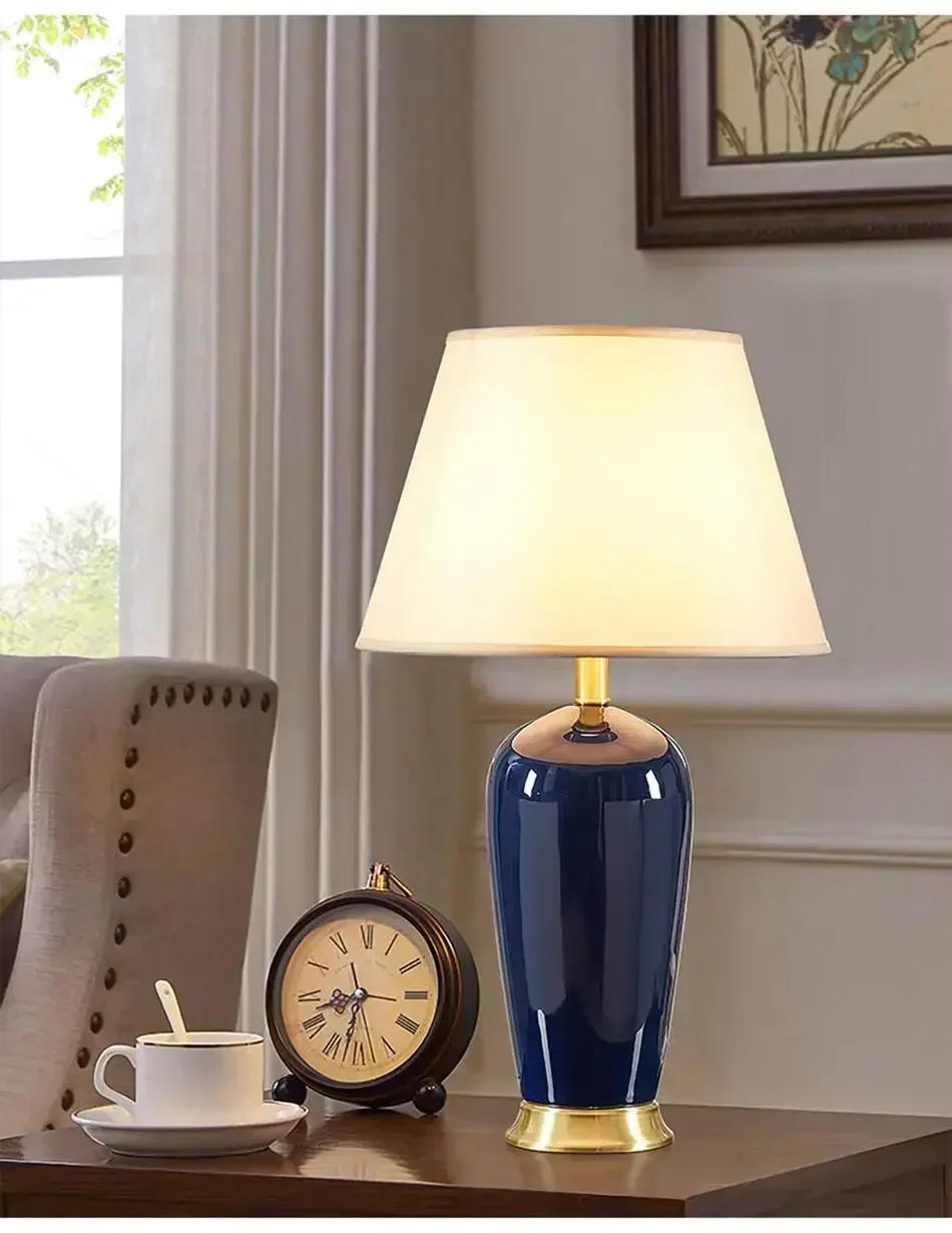 Description Picture 6 of itemCeramic Table Lamp Room Decor American Light Luxury Bedroom Bedside Lamp Living Room Dark Blue Remote Control Desk Lamp