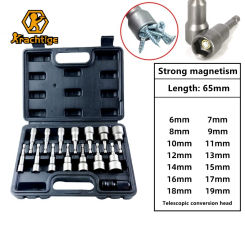 Krachtige 65mm Socket Sleeve Nozzles Nut Driver Set 6-19mm Power Drills Impact Drivers Power Screwdriver Tool 6.35mm Shank