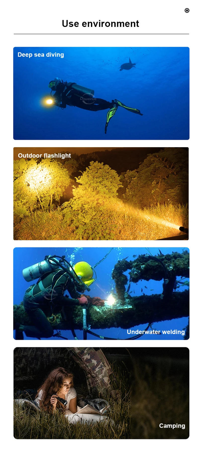 Description Picture 5 of itemNewest Diving Flashlight XHP120 Underwater Powerful Led Flashlight Scuba Diving Torch IPX8 Waterproof Profession Hand Lamp