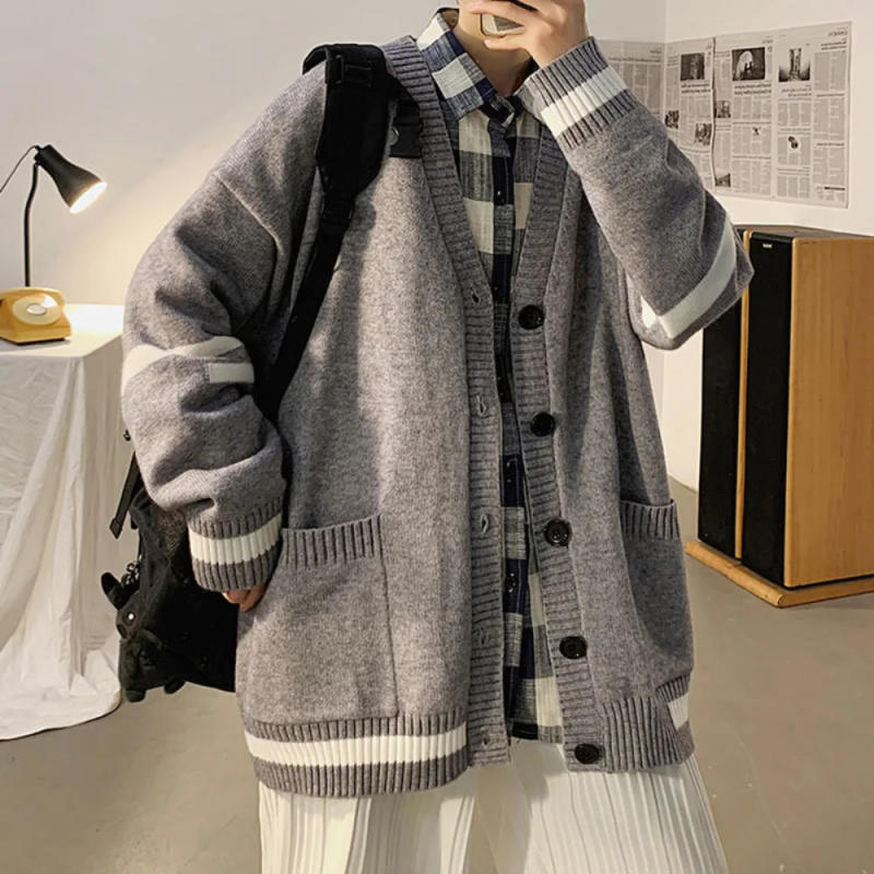 Description Picture 2 of itemAutumn and winter cardigan sweater men ins Hong Kong wind loose lazy wind V-neck sweater Korean version of the trend everything