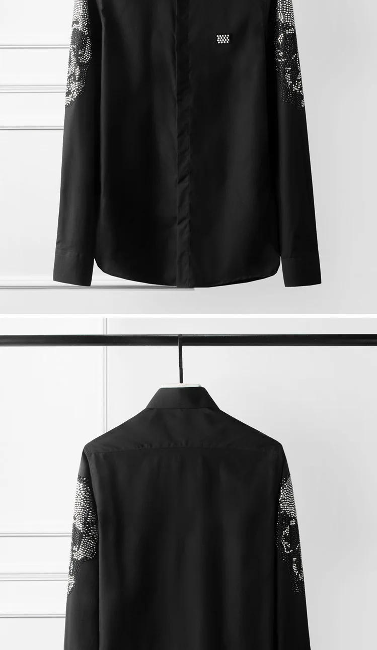 Description Picture 5 of itemBrand Luxury Skull Rhinestones Shirts Men Long Sleeved Casual Shirt Slim Fit Social Party Tuxedo Blouse Streetwear Men Clothing