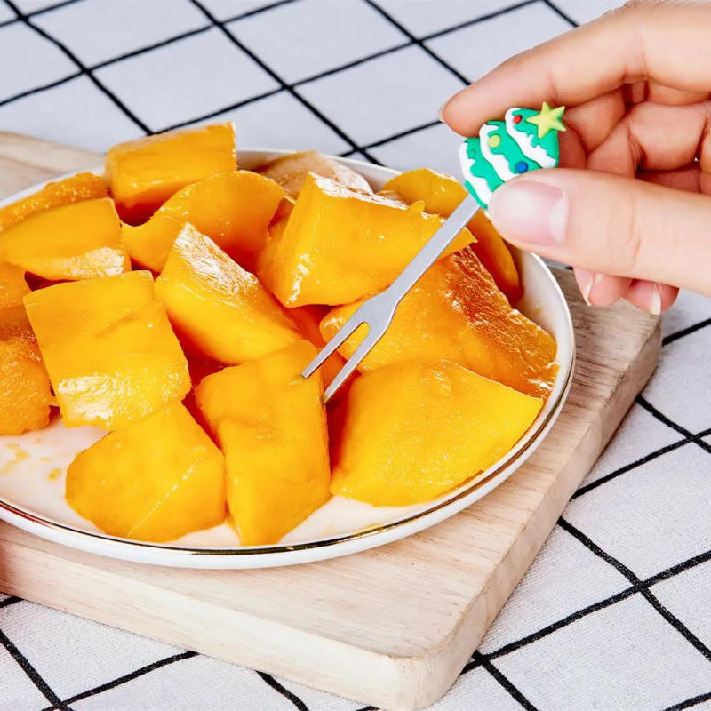 Description Picture 5 of item1 Set Christmas Tree Stainless Steel Dessert Fruit Forks With Holder Set Mini Cute Salad Food Cutlery Dinnerware Kitchen Gadgets