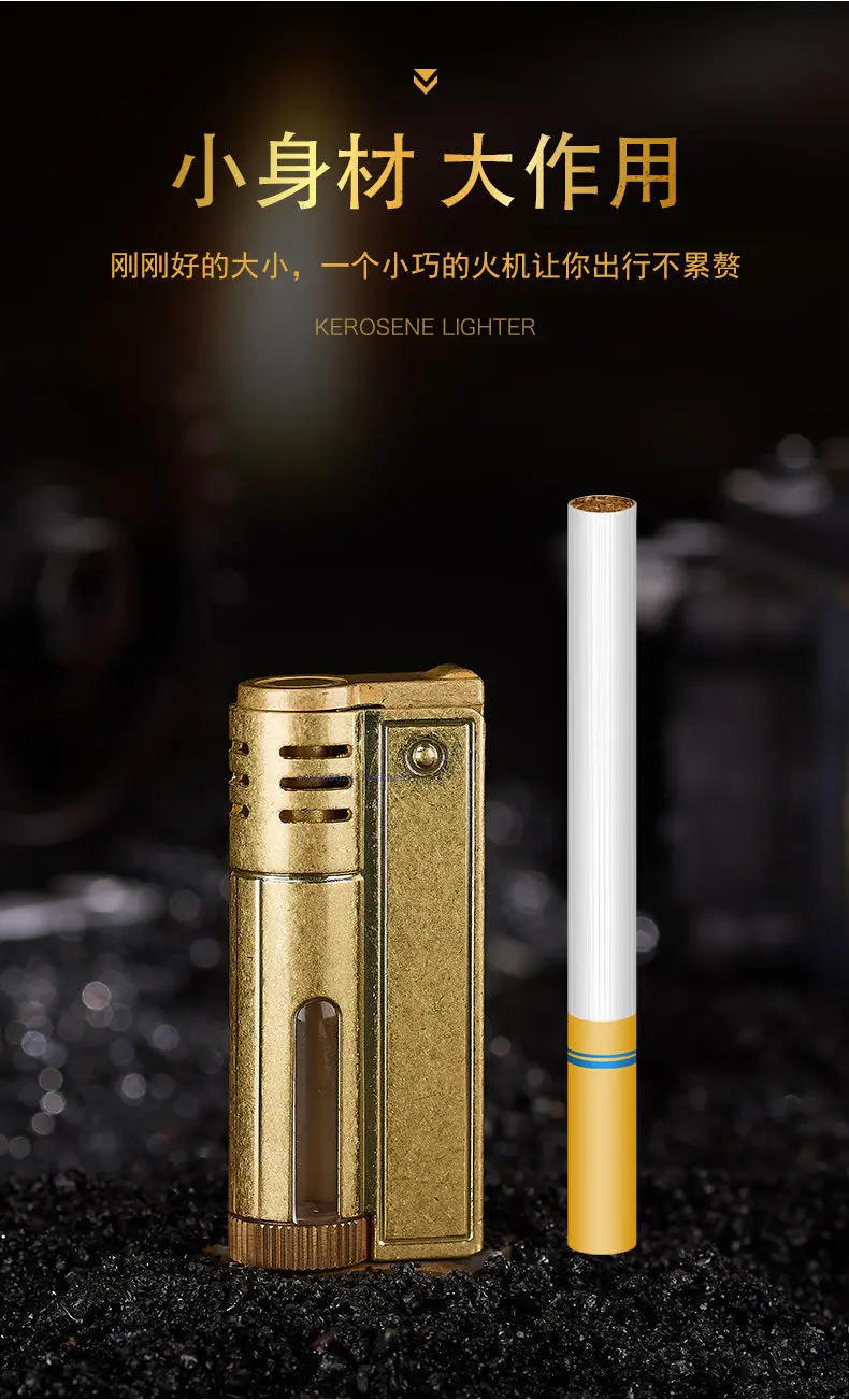 Description Picture 5 of itemClassic Retro Gasoline Lighter Metal Windproof Open Flame Cigarette Lighters Grinding Wheel Flintstone One-Key Ignition
