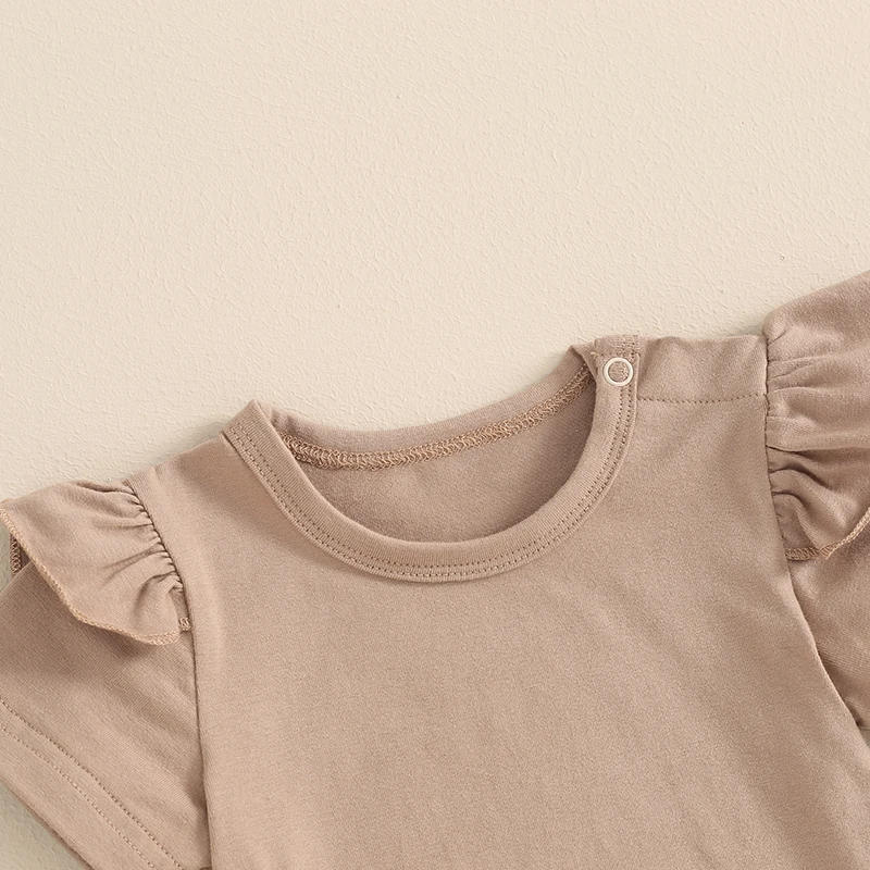 Description Picture 5 of itemBaby Girl Pants Outfit Solid Color Short Sleeve Romper with Flare Trousers 2Pcs Summer Clothes