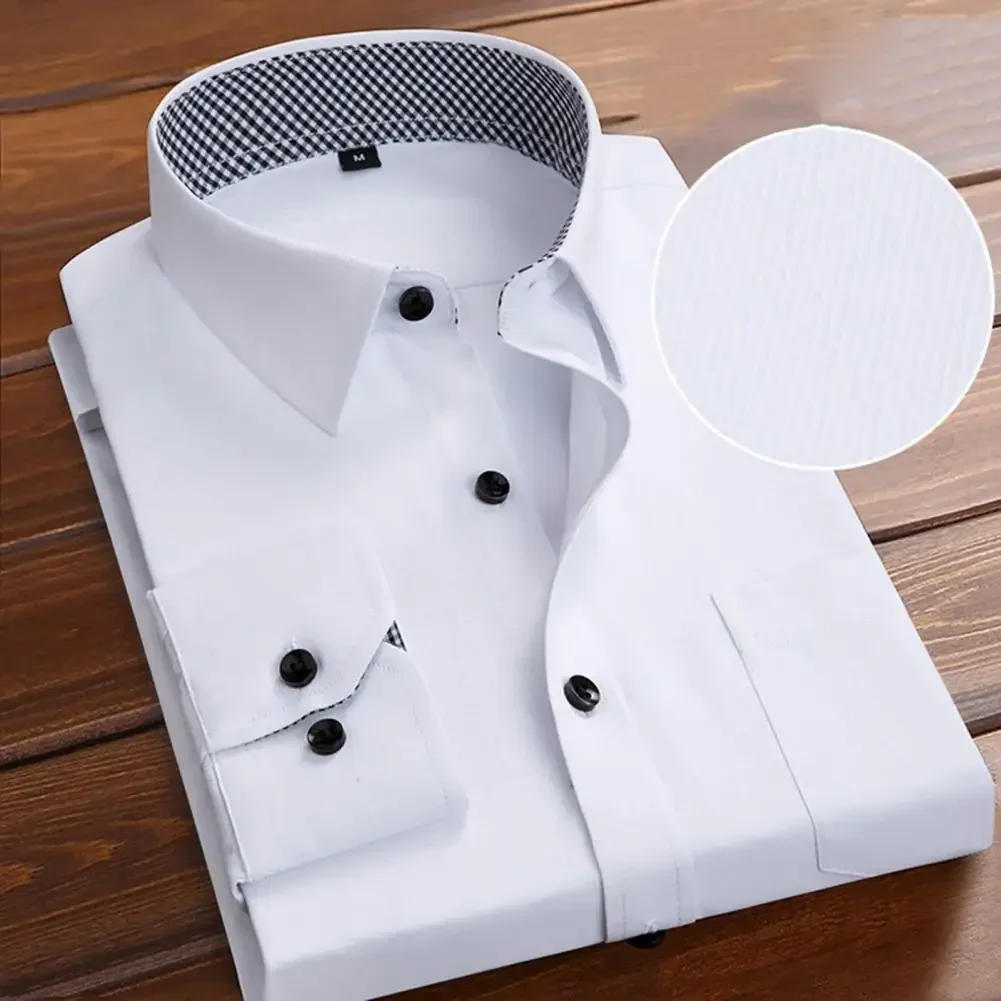 Description Picture 5 of itemBlack and White Patchwork Long Sleeve Shirt Men's Business Office Cotton Shirt Sky Blue Slim Fit