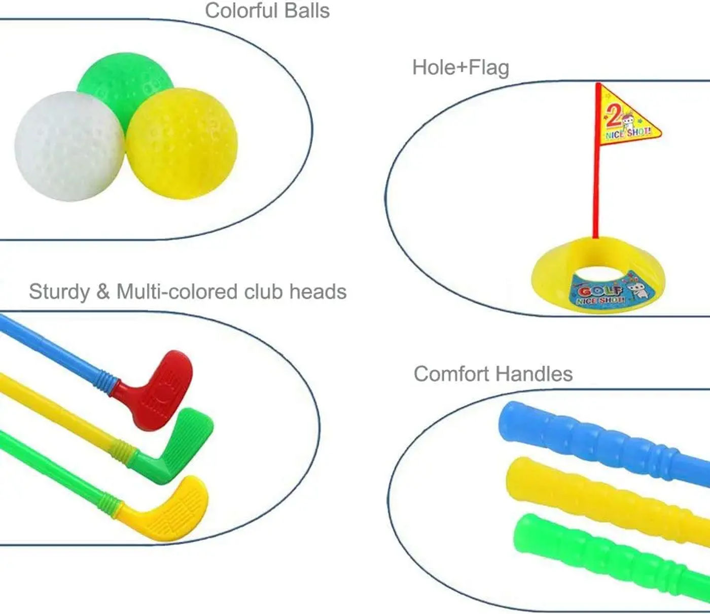 Description Picture 5 of item9PCS/Set Golf Set Kids Children Indoor Outdoor Multicolor Ball Golf Ball Bar Hole Game Kit Practice Toy Supplies Sports Equipmen