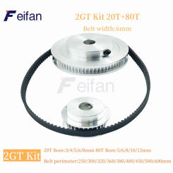 80T 20Teeth GT2 Pulley Belt Kit Reduction4:1 3D Printer Parts Bore 3~12mm Belt Width 6mm 2M Synchronous Wheel 2GT Timing Pulley