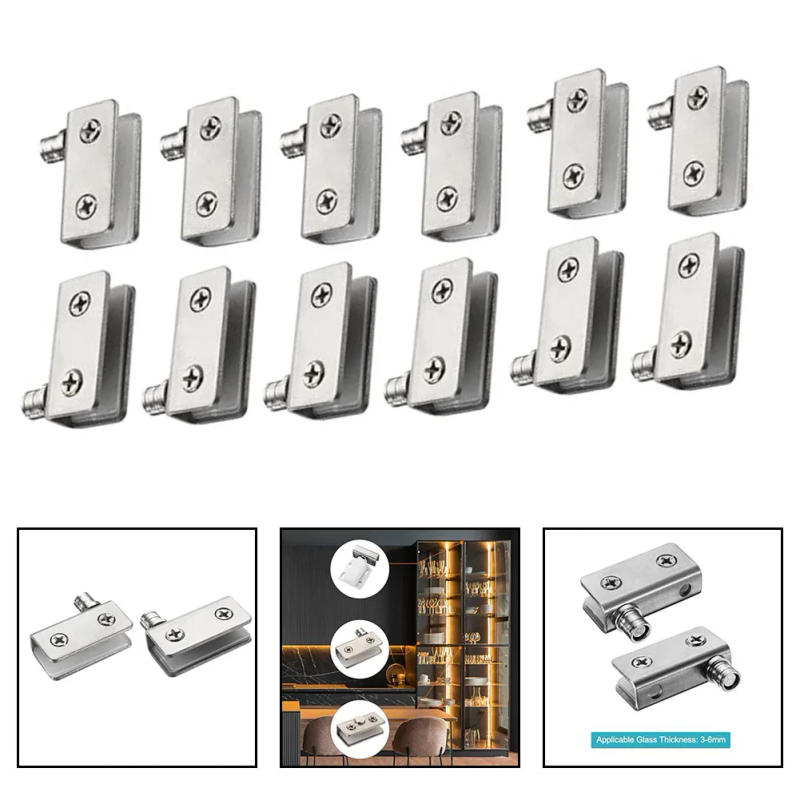 Description Picture 5 of itemGlass Door Hinge 12pcs Stainless Steel Pivot Hinge Clips For Cabinets Silver Glass Wine Cabinet Door Hinges Building Hardware