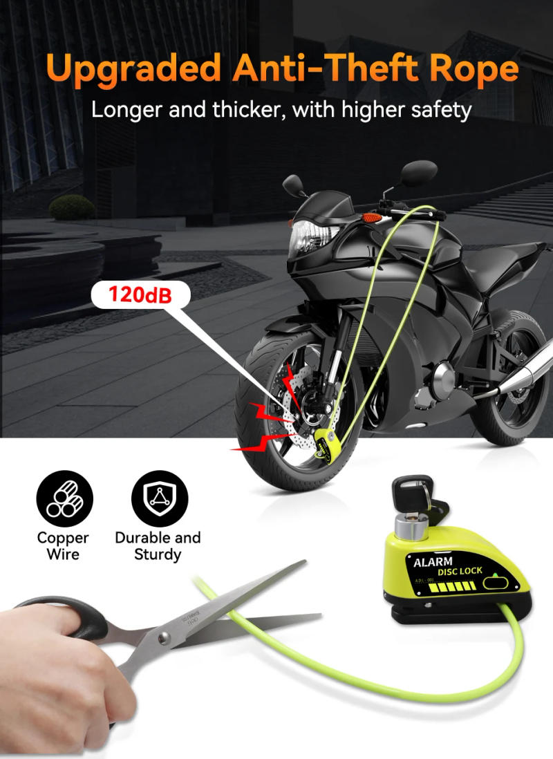Description Picture 3 of itemRockbye Bicycle Disc Lock Rechargeable 120dB Bike Alarm Lock Waterproof With 1.5/1.8M Cable Motorcycle Anti-Theft Alarm System