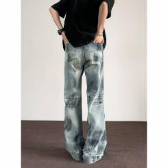 American hip-hop trend design jeans men and women high-end design retro washed high street straight tube loose casual pants y2k
