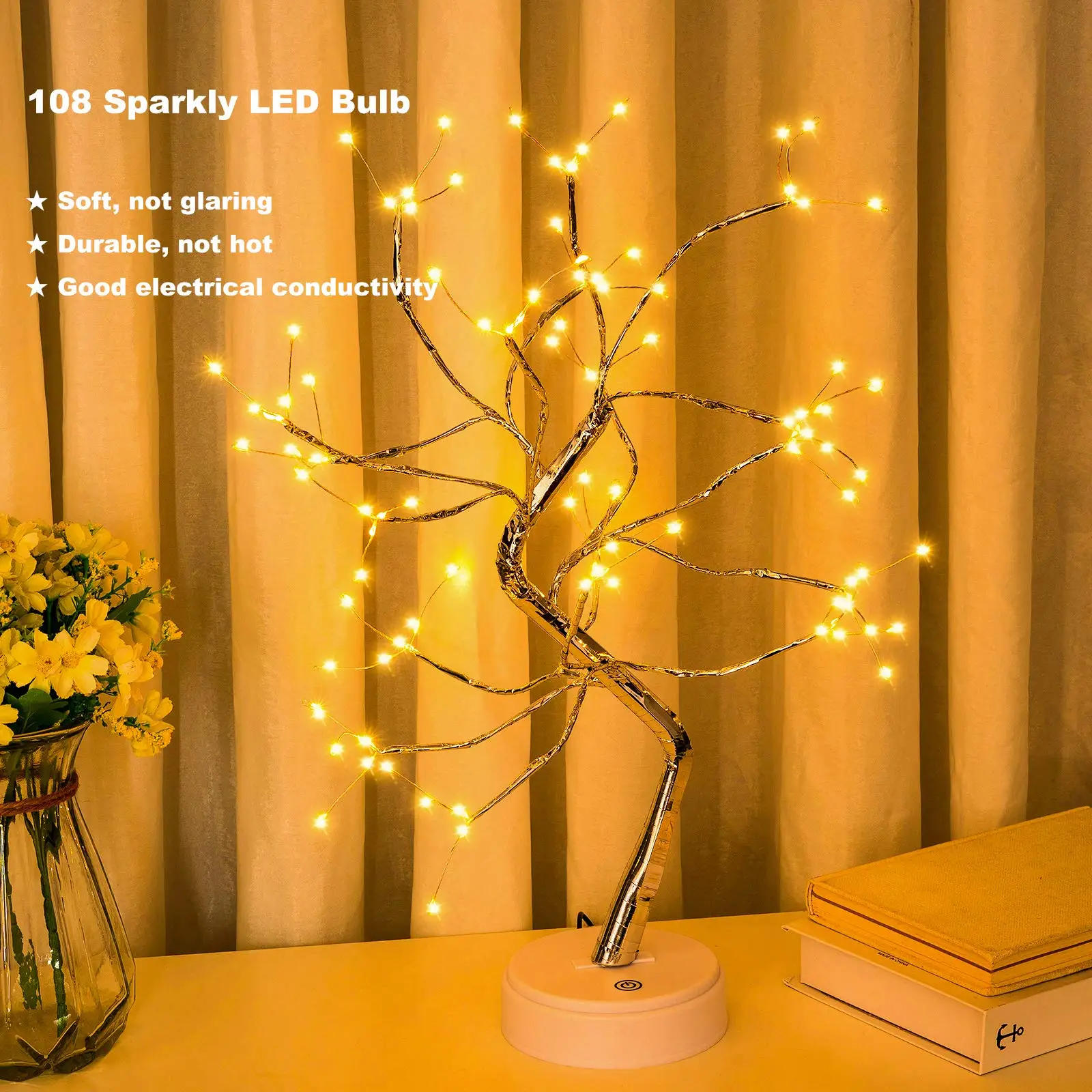 Description Picture 6 of item108LED Fairy Sparkly Tree Table Lamp Remote Control USB&3AA Powered DIY Bonsai Artificial Tree Light Bedroom Desktop Night Light