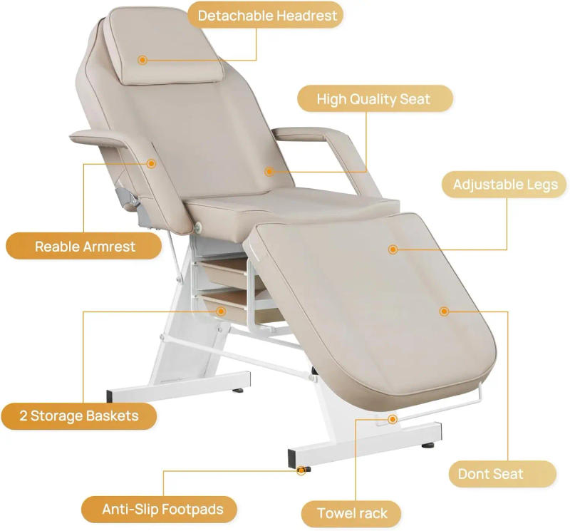 Description Picture 4 of itemFacial Chair Tattoo Chair for Artist 73inch Adjustable Massage Table with Stool Facial Bed for Spa Beauty Esthetician Gray