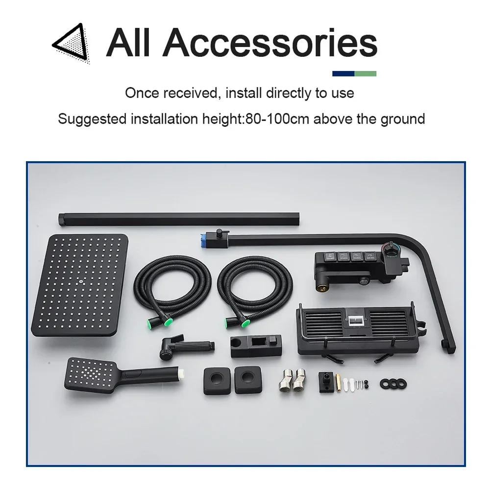 Description Picture 6 of itemBathroom Thermostatic Shower Faucet Set Wall Mounted Chrome Black Rainwater System Mixer Bathtub Bidet Crane