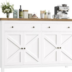 Buffet Cabinet Kitchen Cabinet  Shelves and Doors, Farmhouse Coffee Bar Cabinet Wood Buffet Table Sideboard for Kitchen, White