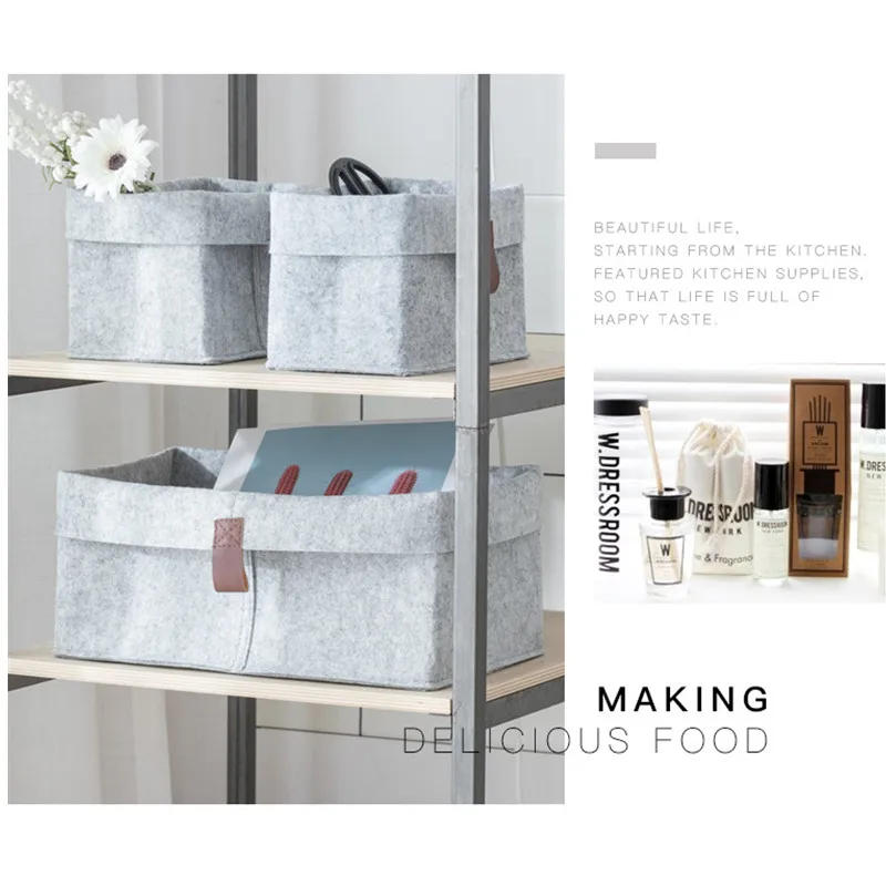 Description Picture 5 of itemNordic Felt fabric Storage Baskets Cosmetics Desktop Organizer Decorative flower basket Kids Toys Sundries Storage Box 화장품 정리