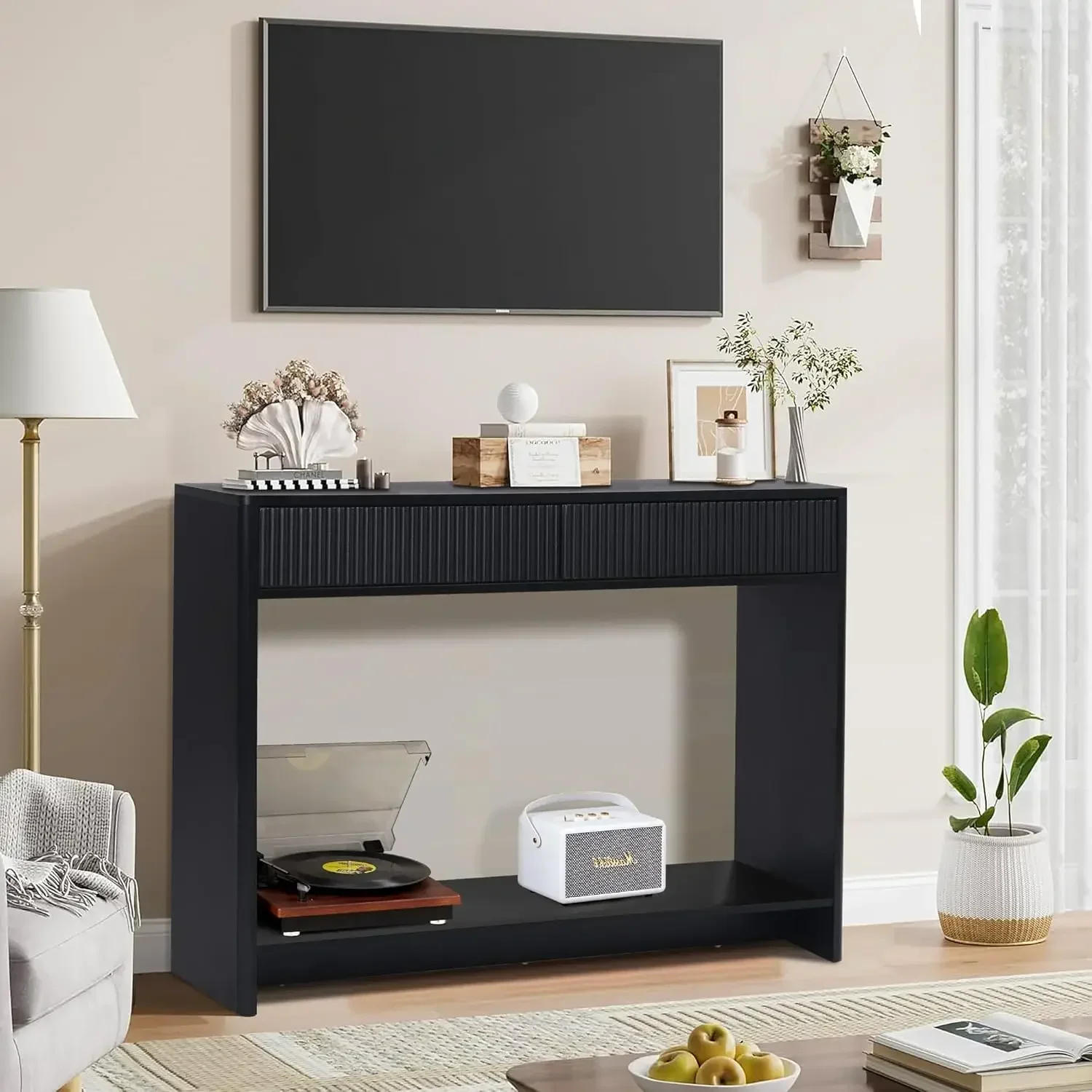 Description Picture 3 of itemEntryway Table with Storage,Narrow Console Table with Drawers,Hallway Entrance Foyer, Mid Century Farmhouse Fluted Console Table