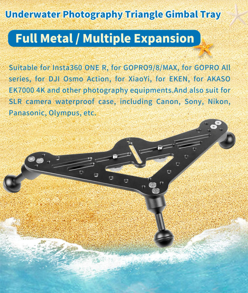 Description Picture 2 of itemDiving Tray Rig Video Triangular Stabilizer Gimbal Tripod Base Bracket SLR Camera Underwater Photography Light Stand Tripod Base