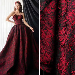 1x1.55cm Embossed Black Dark Red 3D Rose Jacquard Yarn Dyed Fabric for Women's Dress Suit Bag Diy Sewing Clothing