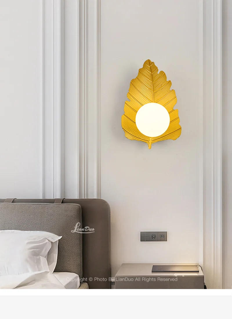 Description Picture 5 of itemNordic LED Wall Lamp Leaf Model Modern Wall Light Indoor Lighting Room Decor For Bedroom Bedside Living Room Light Fixture Hotel