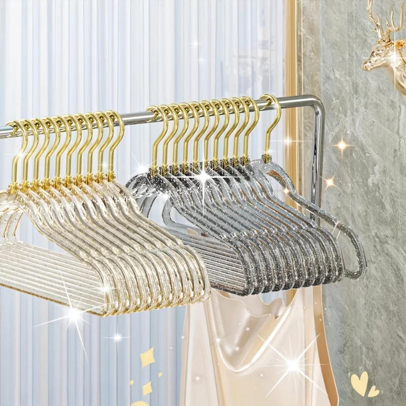 Description Picture 5 of item10Pcs Clear Clothes Hangers Acrylic Hanger Clothing Organizer Wardrobe Pants Coat Hanger Drying Rack Transparent Gold Hook