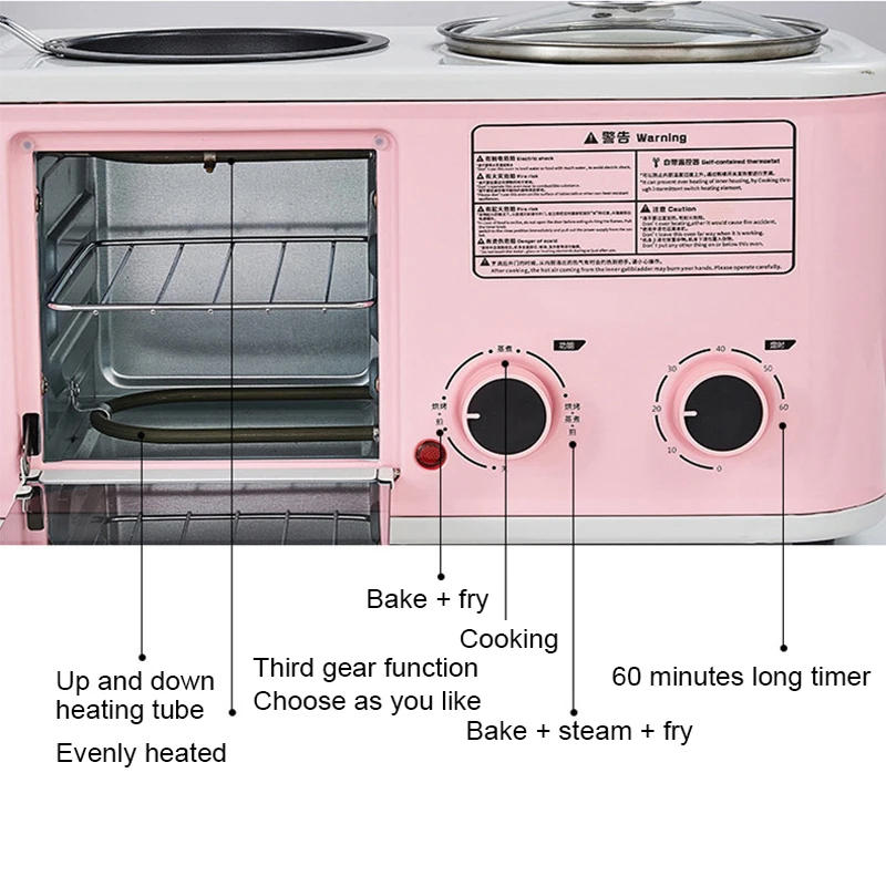 Description Picture 5 of itemHousehold Electric 4 in 1 Breakfast Machine Mini Bread Toaster Baking Oven Omelette Fry Pan Hot Pot Boiler Food Steamer