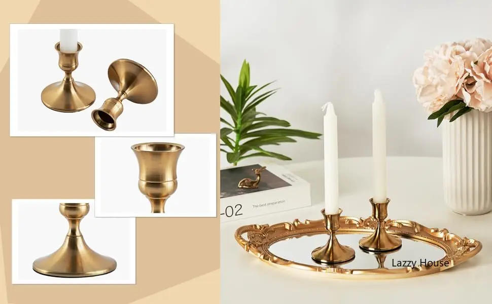Description Picture 3 of item6pc Gold Candle Holder Set Candlestick Holders Vintage Home Decorations Room Decor Table Decoration and Accessories Home Decor