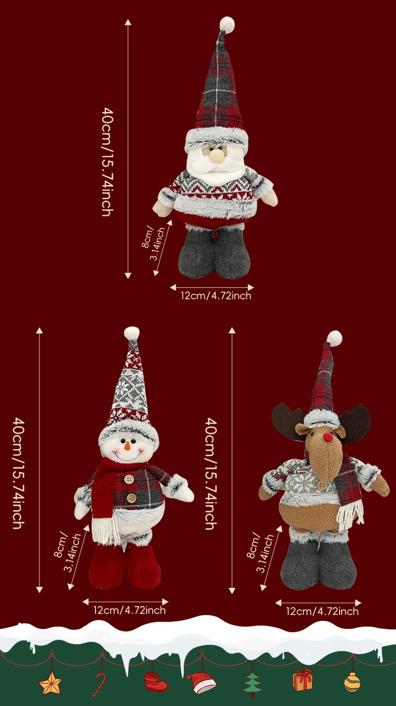 Description Picture 6 of item1pc Retro style telescopic leg doll, Christmas decoration, reindeer yeti Santa Claus standing doll, gifts for little ones