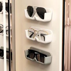 Self adhesive wall mounted glasses storage box perforated sunglasses display rack plastic hanging home organizing storage rack