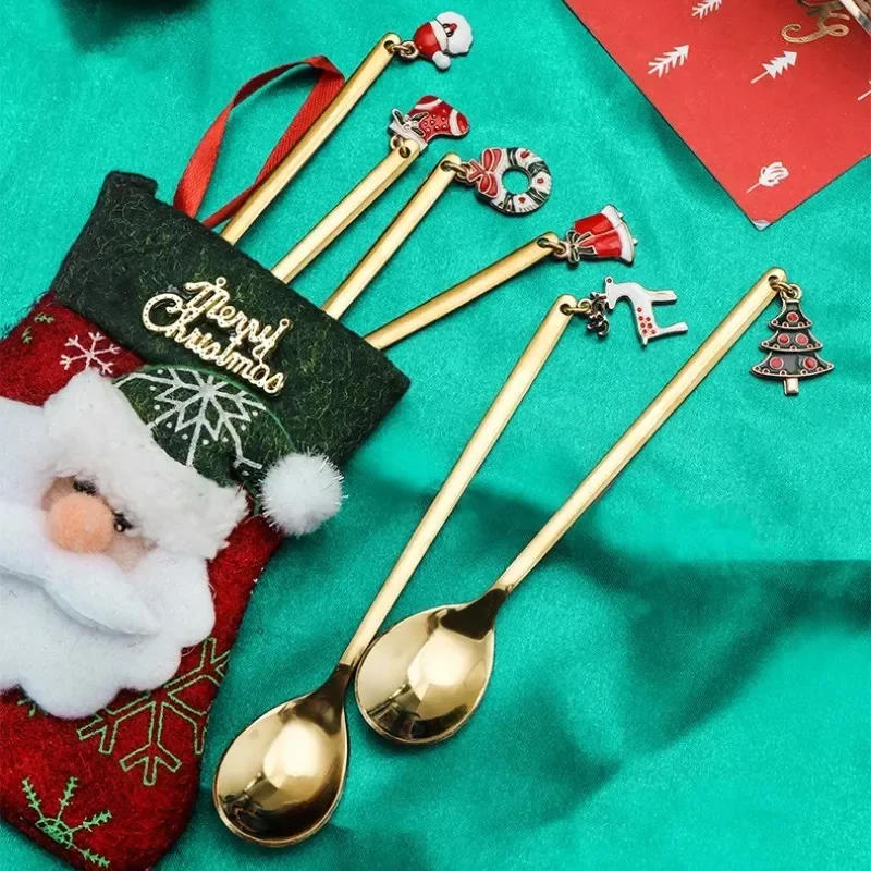 Description Picture 5 of itemCreative Christmas Spoon with Elk Christmas Tree Pendant Stainless Steel Coffee Tea Spoon Dessert Scoop Xmas Decoration Gifts