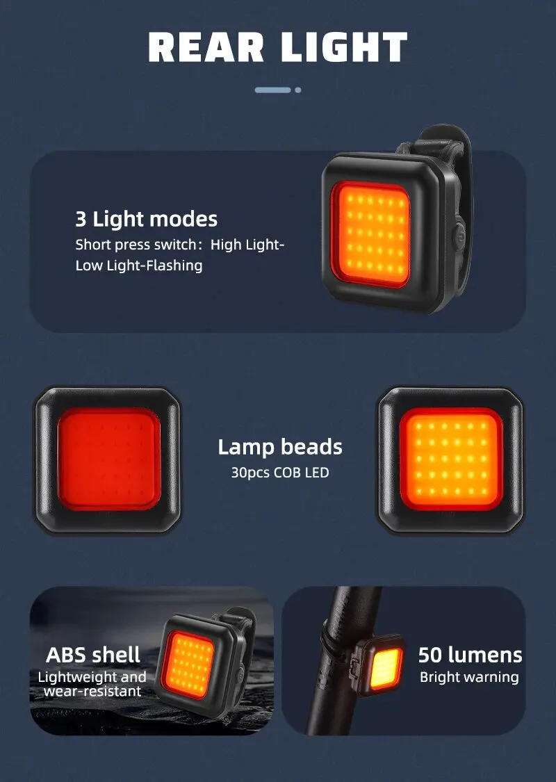 Description Picture 6 of itemWEST BIKING Cycling Mini Front/Rear Lights 250mAh Rechargeable LED High Visibility Taillight Bicycle Front Fork Light Hiking