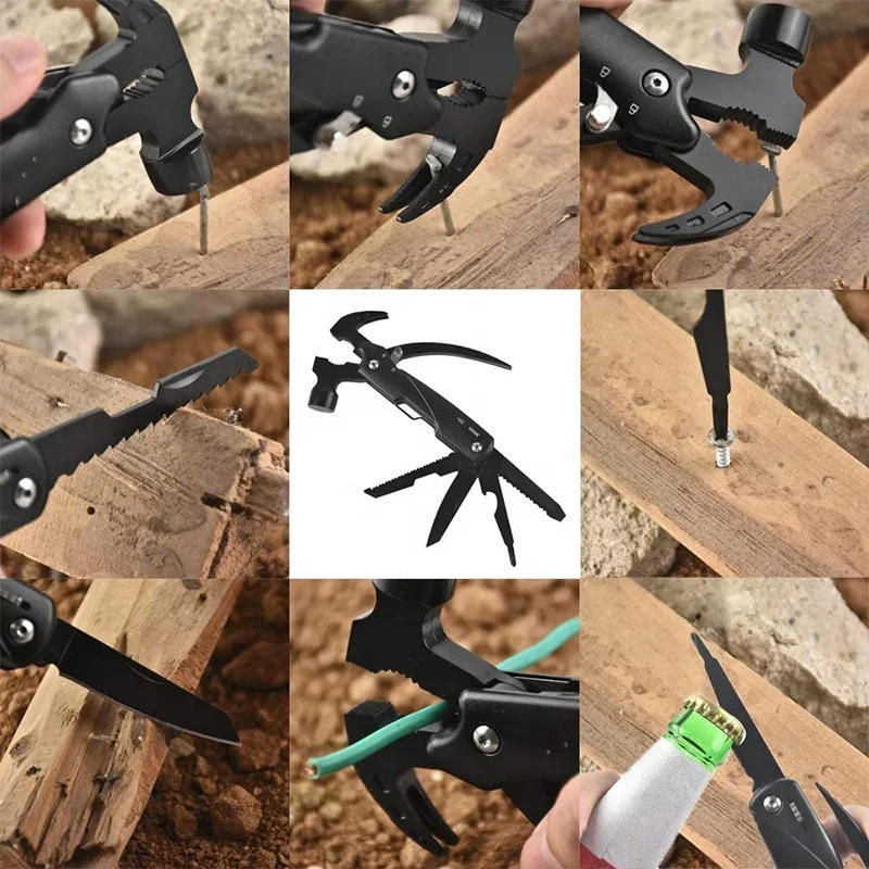 Description Picture 4 of itemMulti-Function Stainless Steel Pliers 12 In 1 Portable Multi Tools Claw Hammer Lifesaving Hammer Knife Hand EDC Tools