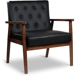 Mid-Century Retro Modern Accent Chair Wooden Arm Upholstered Tufted Back Lounge Chairs Seat