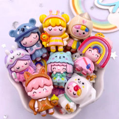 8PCS Resin Colorful 3D Cartoon Rabbit Bee Bear Squirrel Girl Flat back Stone Figurine Scrapbook DIY Bow Decor Accessories Crafts