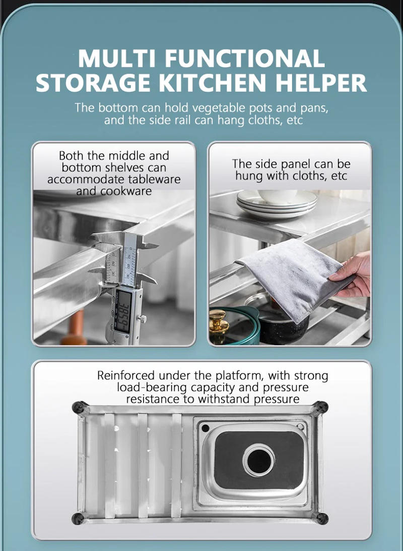 Description Picture 2 of item304 Stainless Steel Storage Kitchen Sink with Bracket Creative Home Three-layer Integrated Sink Basin Modern Kitchen Accessories