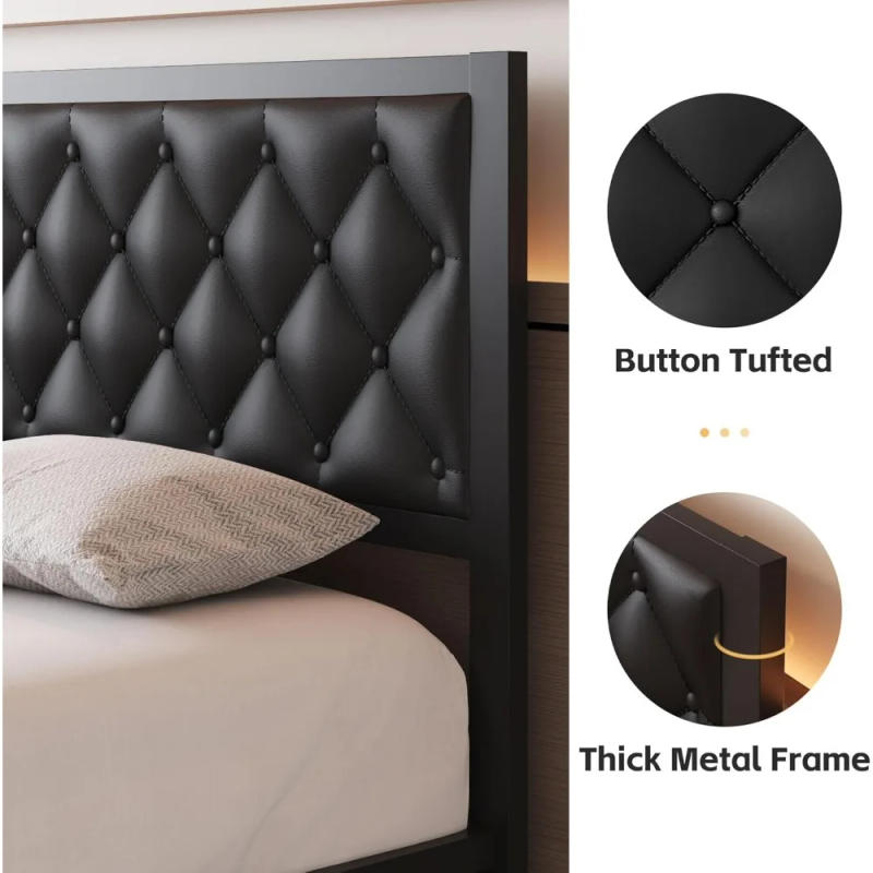 Description Picture 5 of itemQueen Bed Frame with Headboard PU Leather Upholstered Bed Frame Platform,All Metal Slats Support Platform Bed Frame with Storage