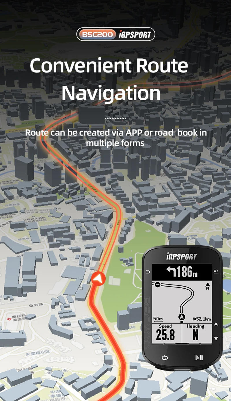 Description Picture 4 of itemIGPSPORT BSC200 GPS Bicycle Computer Cycling Odometer Wireless Speedometer Route Navigation ANT+ Bluetooth 5.0 Accessories