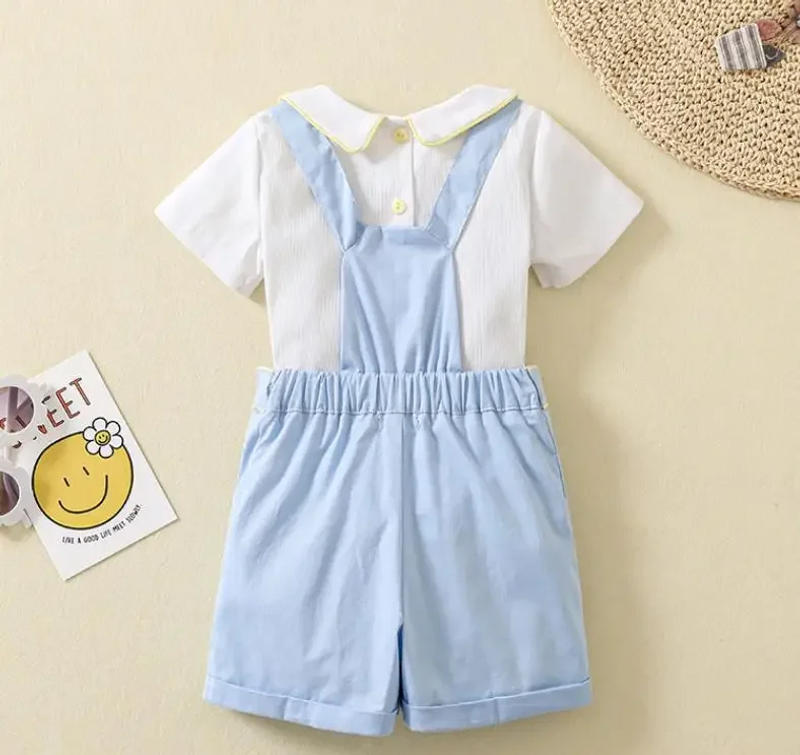 Description Picture 4 of item2025 Baby Set Newborn Spanish Outfits For Boy Infant Cotton Linen Blouse Shorts Suits ShirtsClothes Kids Tops Smocked