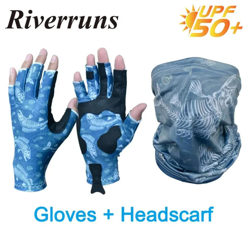 Description Picture 2 of itemRiverruns UPF50+ Sun Protection Fingerless Fishing Gloves and Headscarves for Men and Women Fishing, Boating, kayaking, Hiking