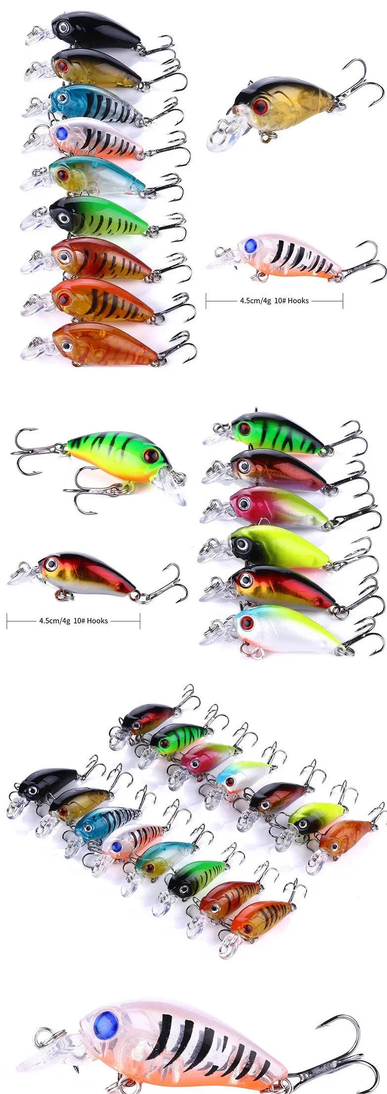 Description Picture 2 of item8pcs Fishing Bait 4g 4.5cm Artificial Hard Baits Crank Lure Set Sinking Minnow Wobbler Fishing Tackle Crankbaits Set