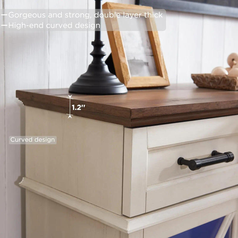 Description Picture 5 of item3-Sided Farmhouse Electric Fireplace TV Stand for TVs up to 80'' Highboy Entertainment Center with Glass Door Storage Cabinet