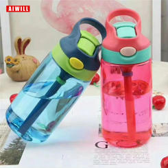 AIWILL 450ML Sports Water Bottle  Kids water bottle Straw Water Bottles Bpa Free No Phthalate Tritan Baby Lemon Bottle